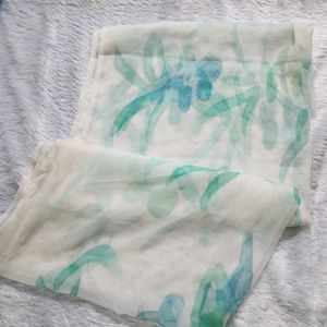 White Dupatta with Green Floral Print