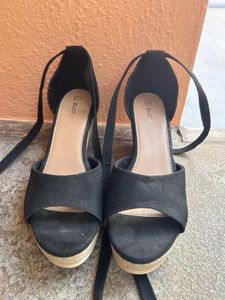 Black Suede Espadrille Wedge Sandals