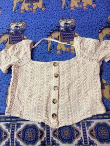 Cream Crochet Button-Up Top