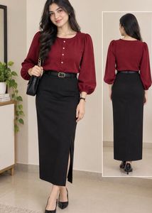 Maroon Kurta Set with Balloon Sleeves