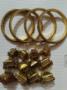 Set of Golden Bangles with Jhumka Danglers