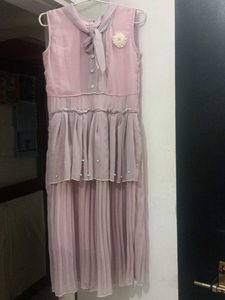 Elegant Pink Pleated Midi Dress