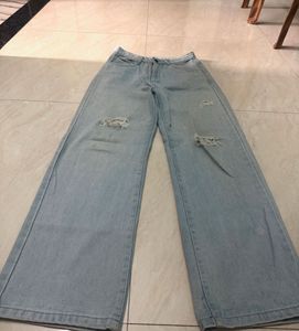 Light Wash Distressed Wide Leg Jeans