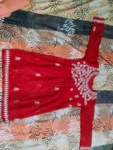 Red Embroidered Kurta