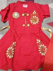 Red Embroidered leggi frock
