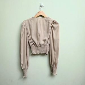 Stylish Beige Twist Front Crop Top