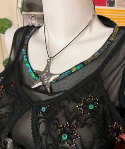 Sheer Black Embellished Top