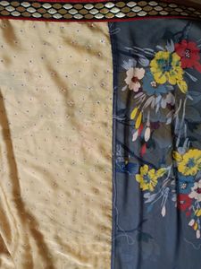 Blue And Golden Colour Saree