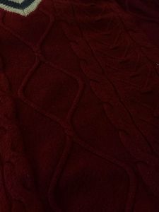 Burgundy Cable Knit V-Neck Sweater