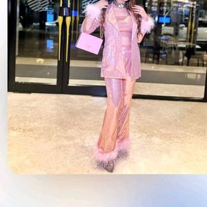 Sparkly Pink Feather Trim Coord Set