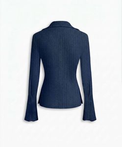 Collar Bell Sleeve Button Shirt In Blue