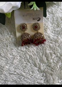 Elegant Gold-Tone &amp; Ruby Jhumka Earrings