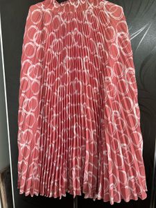 Pleated Midi Skirt with Circle Print