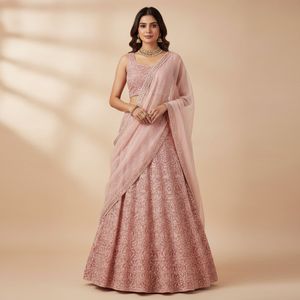 Elegant Pink Embellished Dress Fabric
