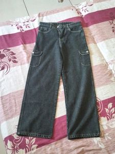 Dark Wash Wide Leg Cargo Jeans