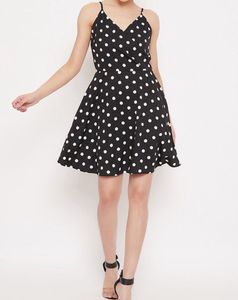 Berrylush Women Black Printed Wrap Dress Polka Dot
