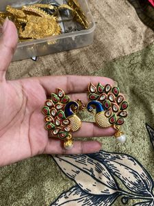 Peacock Design Earrings with Pearls