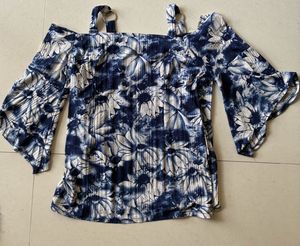Floral Cold Shoulder Flared Sleeve Top