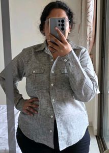 Grey Pure Linen Collared Shirt