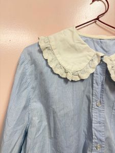 Cute Blue Striped Peter Pan Collar Top