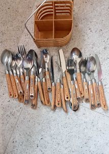 wood Stainless Steel Cutlery Set with Stand 22pcs