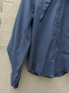New with tag Korean Puff Blue Collared Button-Up S