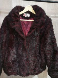 Burgundy Faux Fur Coat