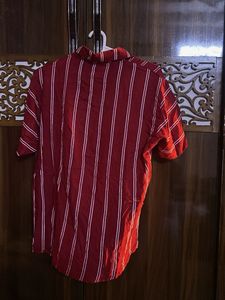 Men's Red Striped Short Sleeve Shirt
