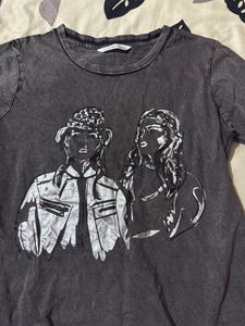 Graphic Print Washed Black T-Shirt