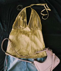 Elegant Green Gold Halter Top