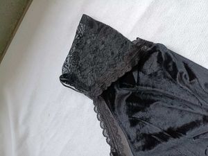 Black Velvet Lace Trim Top