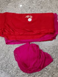 Red and Pink pure shiffon sareeree