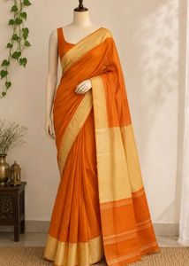 Elegant Orange Saree with Golden Border