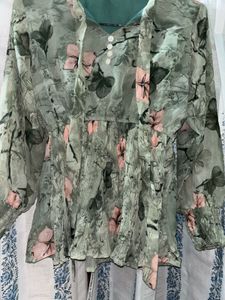 Floral Print Sheer Blouse
