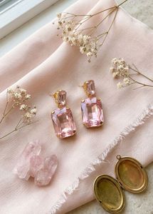 New Elegant Pink Crystal Drop Earrings And Ring