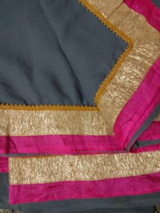 Price dropped Elegant Grey Saree with Pink Border