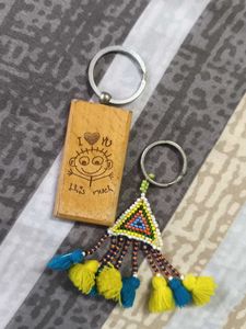 Boho Beaded Tassel Keychain & Wooden