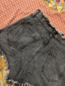 Grey Frayed Denim Shorts