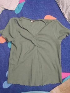 Green V-Neck Ruched Top