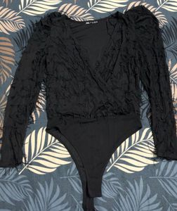 Zara fringes Black Textured Bodysuit