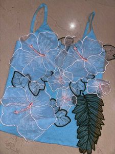 Blue Floral Applique Cami Top