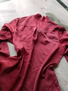 Chic Maroon Satin Top with Bow