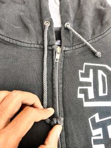 Black Graphic Print Zip-Up Hoodie