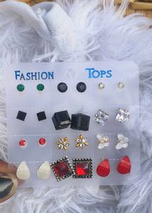 12 Pcs Studs Multicolour For Girls
