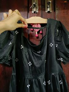 Black Puff Sleeve Square Neck Dress