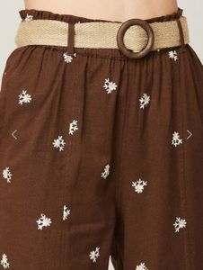 Brown Embroidered Pants with Belt