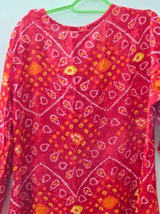 Vibrant Red Bandhani Kurta Set with Dupatta