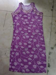 Purple Leaf Print Embellished Gown