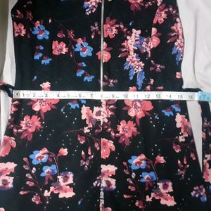 Black Floral Printed Front Slit Women Kurti Dress
