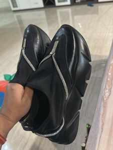 Black Embellished Slip-On Sneakers
